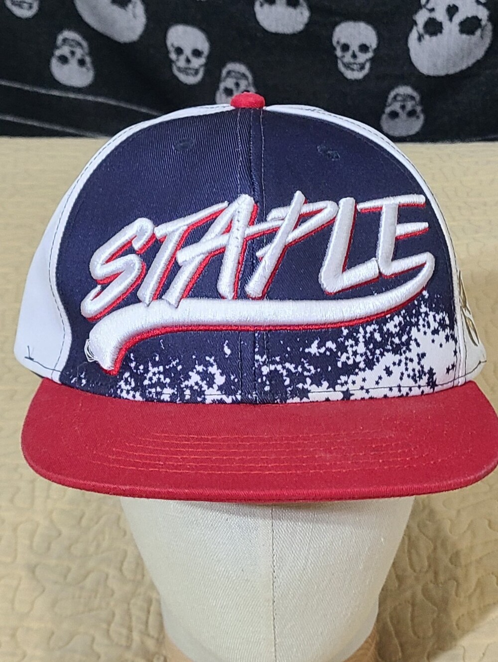 Vintage Staple Pigeon Olympic Patriotic graffiti script logo snapback hat